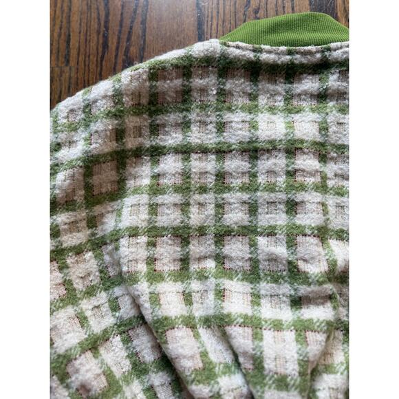 Green Plaid Boucle Bomber Jacket StreetStyle Casual School Fall Winter Spring - Picture 9 of 14